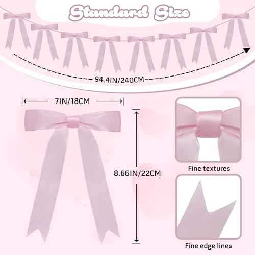 Yuubin 2 Pack Pink Bow Christmas Garland Banner Decor,Sweet Party Hanging Decorations for Women Coquette Birthday Bridal Shower Wedding Engagement Bachelorette Girl Baby Shower Supplies
