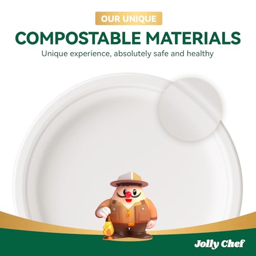 Disposable Eco-Friendly Paper Plates - Heavy Duty 10 Inch, 300 Pack, White, Compostable