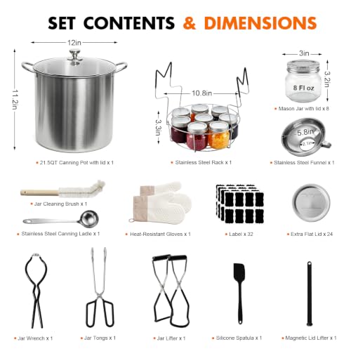 Black Water Bath Canning Pot Set with Rack & Lid - 21.5QT Kitchen Canning Supplies