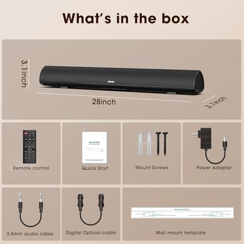 28 Inch Black Soundbar with HDMI Bluetooth Home Theater System with Enhanced Bass