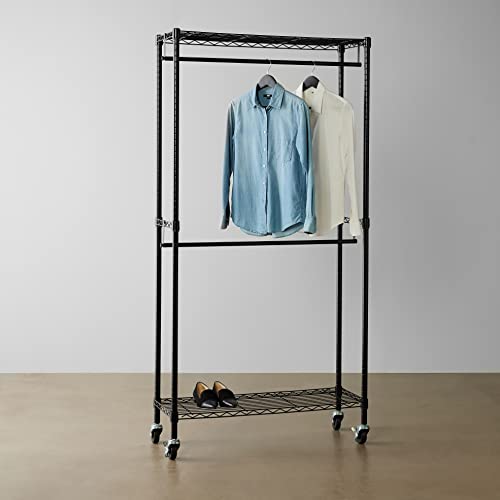 Adjustable Double Garment Rack with Wheels - Black, 72 Inch Height