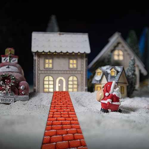 Christmas Village Accessories Village Roads and Streets Snow Mat Christmas Cobblestone Road Snow Brick Mat for Christmas Village Landscape, 4.7 x 47.2 Inch (Red Brick,1 Piece)