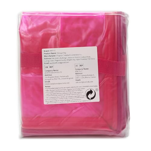 WADILE Pink Clear Clothes Storage Bag with Zipper, 3 Pack 90L Vinyl Storage Bag for Comforter, Blanket, Bedding, Duvet, Transparent Moving Totes
