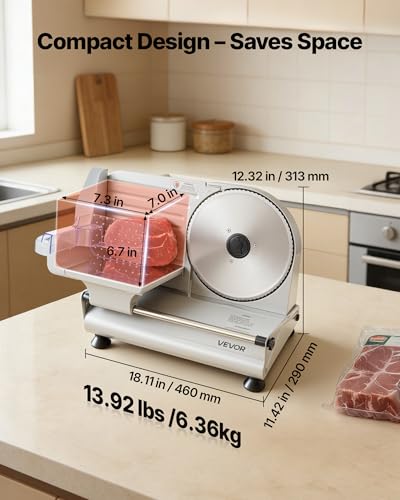 VEVOR 8.6 Inch Electric Meat Slicer with Dual SUS420 Blades, Adjustable Thickness