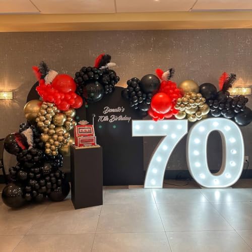 153Pcs Red and Black Gold Balloons Garland Arch Kit with Stars - 22 18 12 10 5 inch Different Latex Balloons for Anniversary Casino Night Hollywood New Years Movie Night Prom Party Decorations