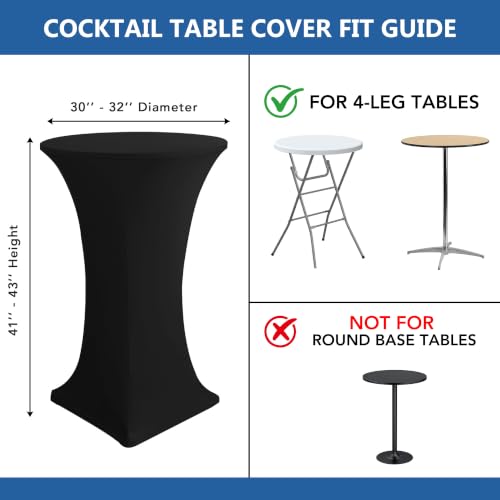 Black Spandex Cocktail Table Covers 6 Pack Fits 30-32" Diameter High Top Tables