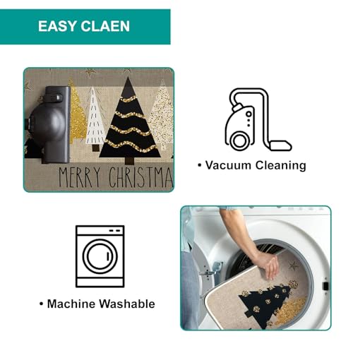 Baccessor 17 x 29 Inch Gold Christmas Trees Doormat – Non-Slip Front Door Mat