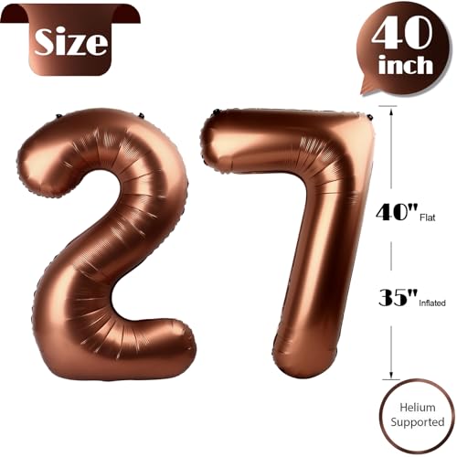 Dark Brown Number 27 Balloon 40 inch, Coffee Brown 27 Number Balloons, 27st Birthday Decorations, Chocolate 27 Year Old Women Men Party Supplies