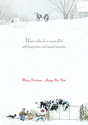 Farmhouse Christmas Cards Set of 14 - Snowy Cow & Kids Holiday Greeting Cards