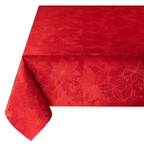 Benson Mills Poinsettia Palace Red Tablecloth 60x120 Inches - Holiday Elegance