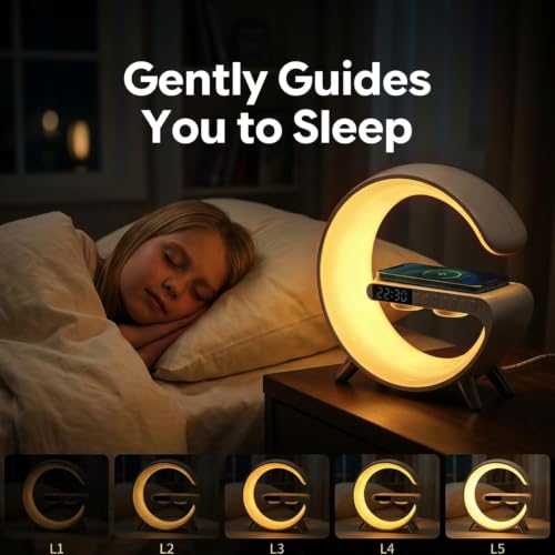 VDZZ 4-in-1 Large White Smart LED Table Lamp with Wireless Charger & Bluetooth Speaker