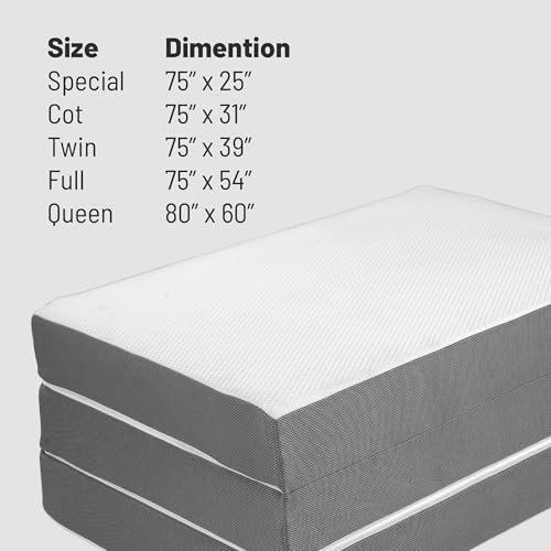 Greaton, 3-Inch Tri-Folding Gel Memory Foam Portable Floor Mattress | Breathable Mesh, Ultra Soft, Cot Pad, Removable and Washable Cover, Comfortable Support, Therapeutic Qualities, 25-Inch, White