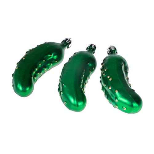 Pickle Christmas Ornament Set by Clever Creations | Metallic Pickles in Green | 3 Pack | Festive Holiday D?cor | Lightweight Shatter Resistant | Hangers Included | 1.5" x 4.5"