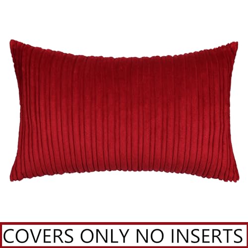 UGS UGASA Christmas Super Soft Plush Corduroy Pillow Covers Velvet Rectangular Striped Decor Cushion Cases for Livingroom/Couch, 1 Piece, 12"x20"(30x50cm), Burgundy