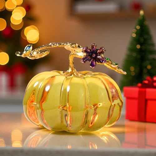 2.5'' Blown Glass Pumpkin Figurines Collectibles, Small Crystal Pumpkin Decorations for Fall Harvest Halloween Thanksgiving Christmas