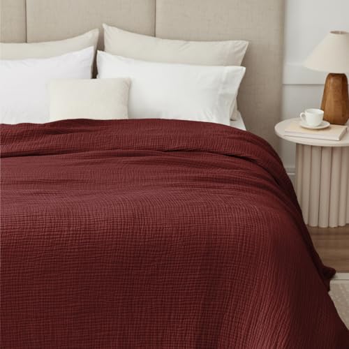 Kozyhvn 6-Layer Cotton Muslin Blanket for Adults, California King 120x90 Burgundy