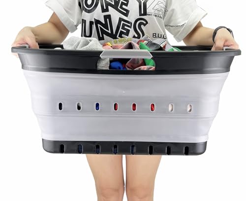 Collapsible Laundry Basket 42L BPA-Free Foldable Storage Bin Alloy Grey & Crystal Blue