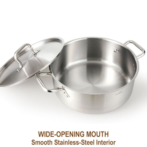 Silver Stainless Steel 15 Quart Braiser Pan with Lid - Commercial Grade, Nickel-Free