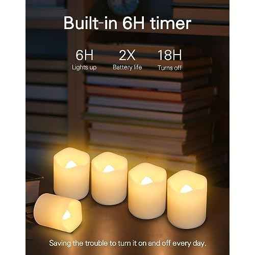 SHYMERY Flameless Votive Candles with Timer,12 Pack Last 15 Days Battery Operated Flickering LED Candles,18 Hours Off in 24 Hours Auto Tea Lights for Halloween Christmas Wedding Decorations1.48 x1.6