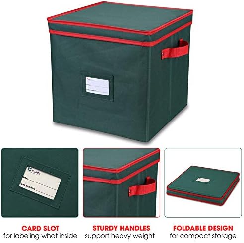 Christmas Ornament Storage Box - Holds 64 Ornaments, 4 Trays & Dividers, Durable 600D Oxford - Holiday Decoration Organizer (Green)