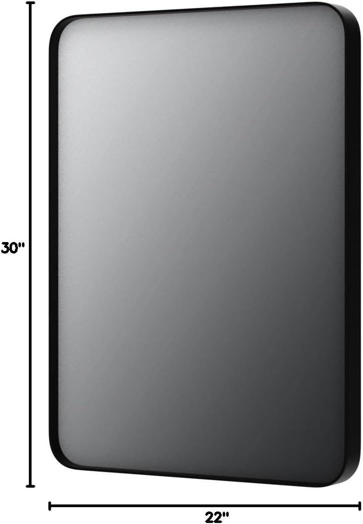 LOAAO Black Metal Framed Bathroom Mirror - 22x30 Inch Rounded Rectangle | Anti-Rust, Versatile Hanging Options