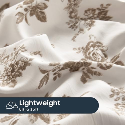 King Floral Bed Sheets Set - Brown Taupe Botanical Bedding with Deep Pocket - Wake In Cloud