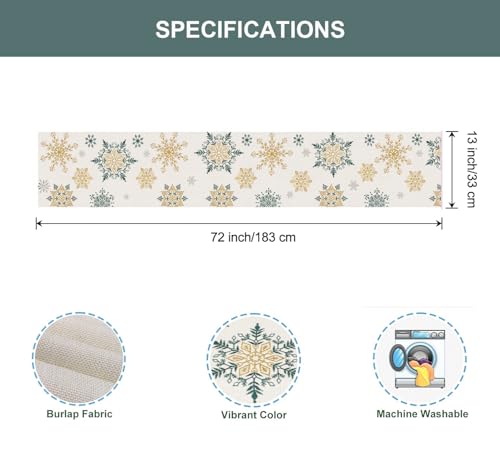 Christmas Snowflake Table Runner 13x72 Inch Holiday Dining Decor