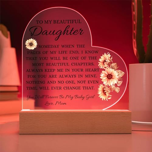 LED Heart Acrylic Plaque Gift for Daughter - Sentimental Message, Wooden Base