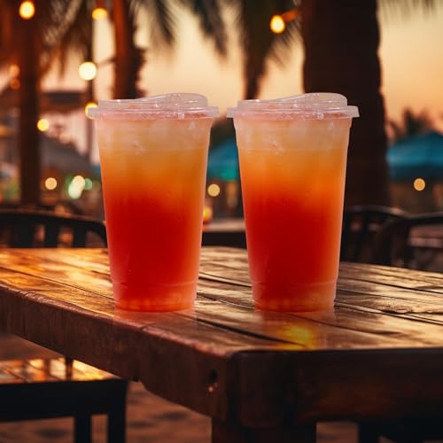 Turbo Bee 24 oz Disposable Plastic Cups with Strawless Lids - 200 Pack