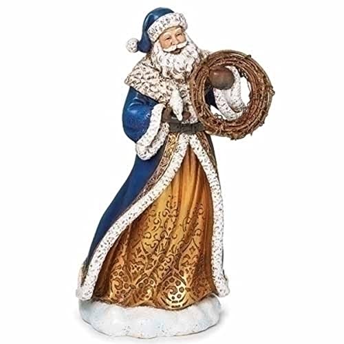 Roman 9.25-Inch Santa with Wreath Christmas Figurine — Holiday Tabletop Decor