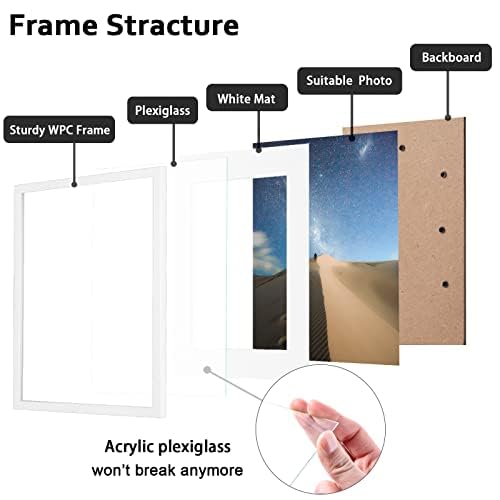 KINLINK 12x12 Picture Frames White, Square Photo Frames with Plexiglass for Picture 8x8 with Mat or 12x12 without Mat, Composite Wood Picture Frames for Top and Wall Mounting, Set of 4