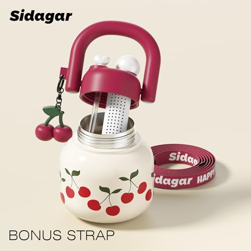 Sidagar 22 oz Insulated Stainless Steel Water Bottle - White, Cherry Design