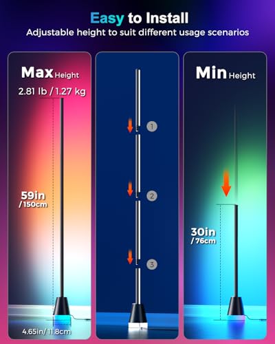Black RGBICW Corner Floor Lamp with Smart App Control & Dynamic Lighting