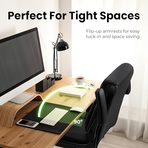 All Black PU Leather Office Desk Chair with Adjustable Arms - Ergonomic Comfort