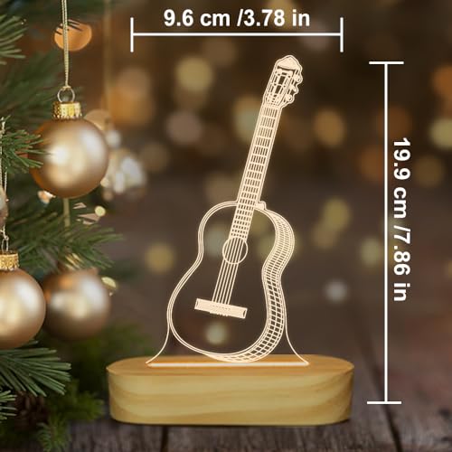 Guitar 3D Illusion Optical Night Light LED Bedside Lamp for Children Men Him Musicians Lovers Christmas Gifts Soft Warm White Colour
