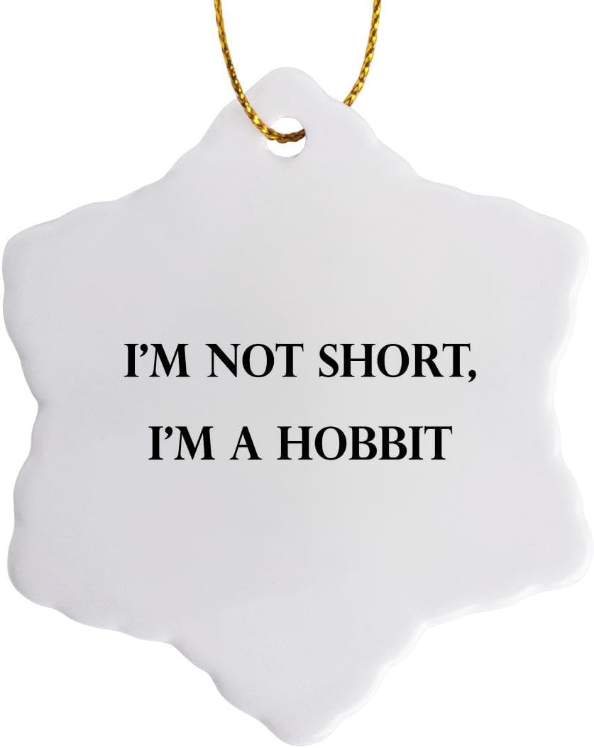 3-Inch Porcelain Snowflake Ornament - 'I'm Not Short, I'm a Hobbit' Design