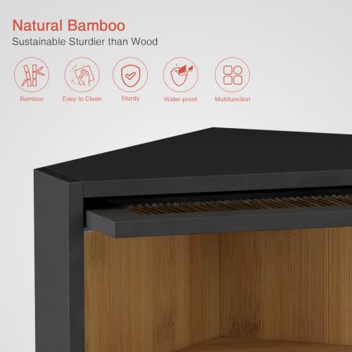 Goozii Black Corner Bread Box with Double Layer Roll-Top Design - Space-Saving Kitchen Storage