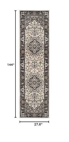 SAFAVIEH Lyndhurst Collection Runner Rug - 2'3" x 12', Cream & Navy, Traditional Oriental Design, Non-Shedding & Easy Care, Ideal for High Traffic Areas in Living Room, Bedroom (LNH334K)