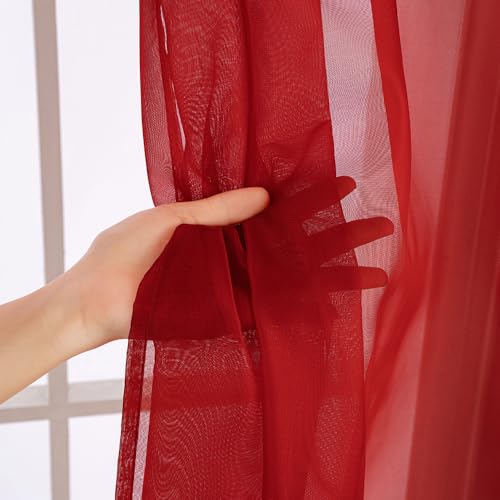 MIULEE Christmas Half Window Sheer Curtain Valance, Extra Wide Rod Pocket Voile Drape for Kitchen Cafe Bathroom Small Window One Panel 60 x 18 Inch Haute Red