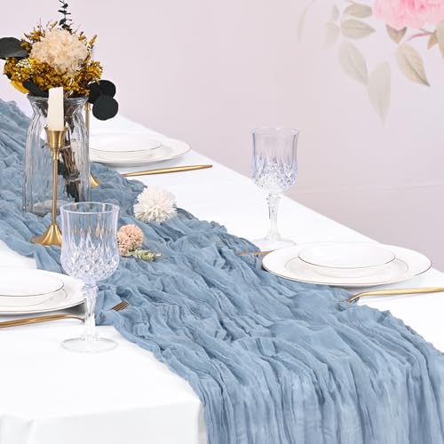 Dusty Blue Cheesecloth Table Runners 17x108 Inches - 10 Pack for Wedding & Party Decor