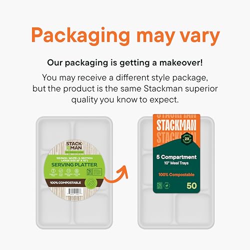 10 Inch Compostable Paper Food Tray with 5 Compartments - Bulk 500-Pack