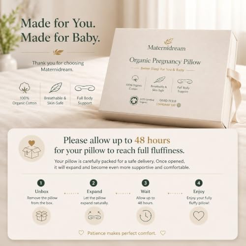 Organic Cotton Pregnancy Body Pillow U-Shape Support for Side Sleeping