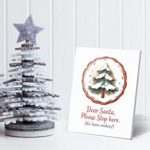 Funny Christmas Wall Art Decor - Cute Cookie Dear Santa Painting, 8x10 Framed Holiday Artwork for Home & Kitchen