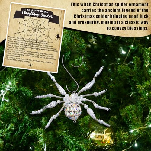 Cunno Legend of The Christmas Spider Ornament Crystal Christmas Spider Miracle Gifts with Story Card Pack The Tradition of Tinsel Legend Spiders Hanging Handmade Decor for Xmas Tree(Fresh)