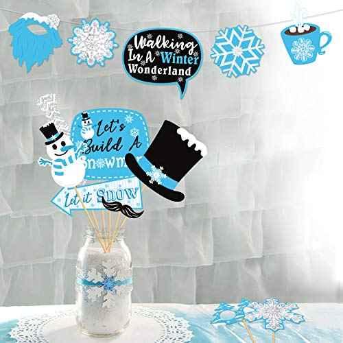 Snowflake Photo Booth Props 38 Pcs Frozen Party Decorations Winter Wonderland Party Favor for Holiday Party Christmas Party Supplies