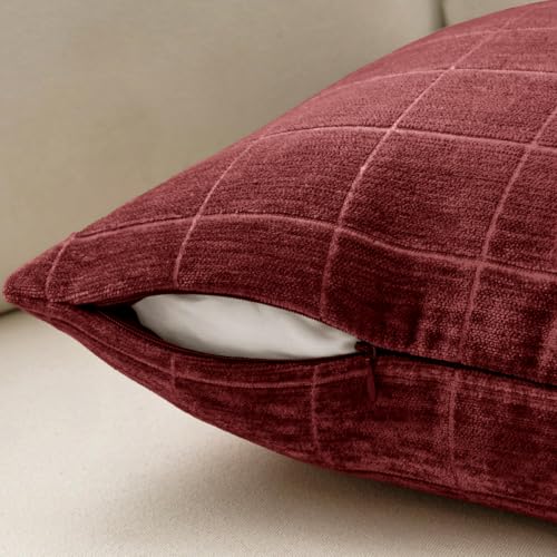 MIULEE Burgundy Plaid Throw Pillow Covers Set of 2, 18x18 Inches, Decorative Home Accent