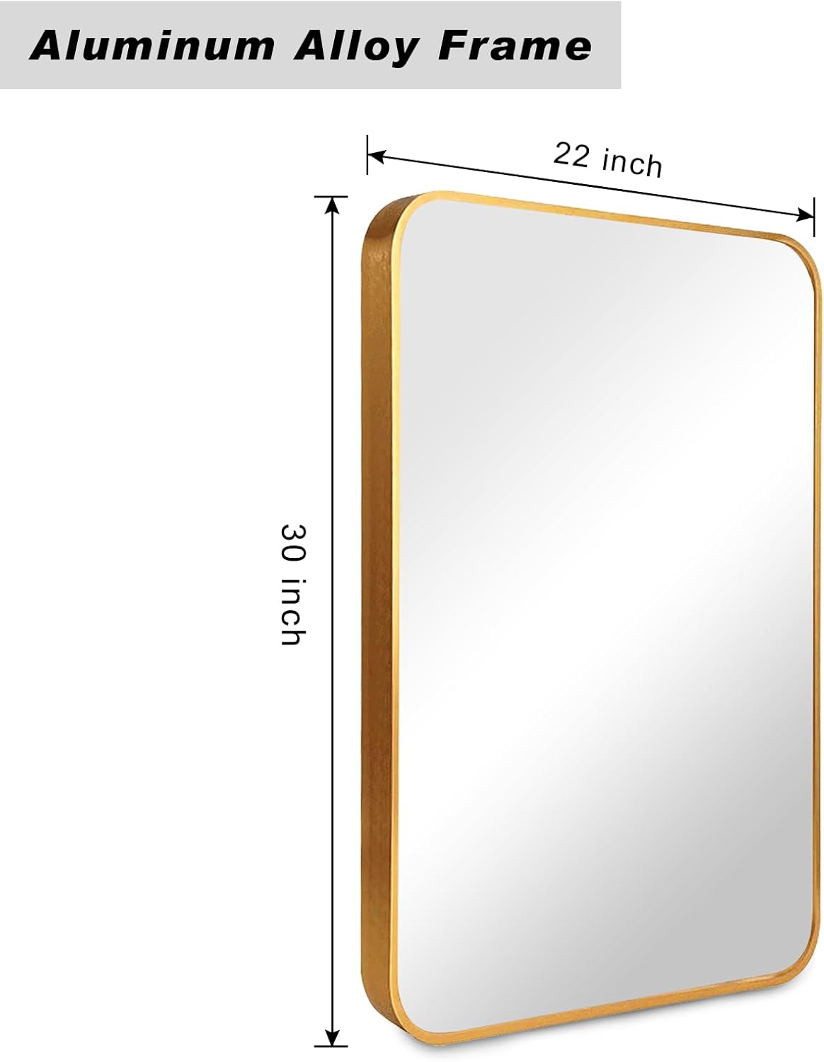 22x30 Mirror, Wall-Mounted Rectangular Bathroom Mirror, Gold Aluminum Metal Frame 30X22 Decor Mirror, Makeup Vanity Mirror for Bathroom, Bedroom, Living Room, Entrance