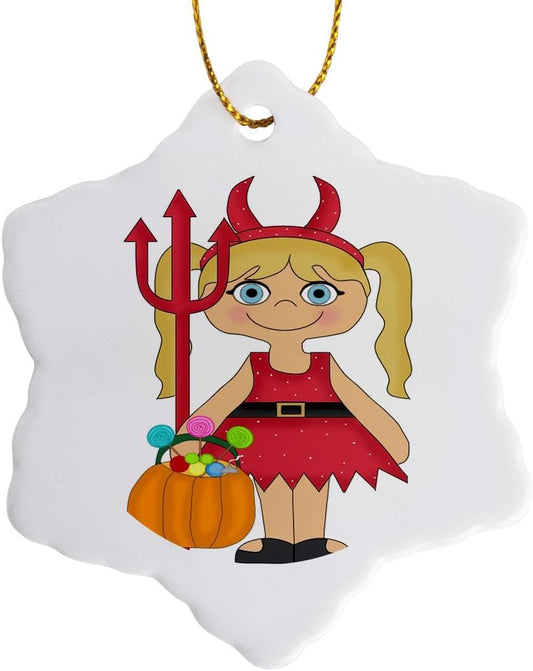 Devil Costume Snowflake Ornament - Cute Little Girl Halloween Decor by 3dRose