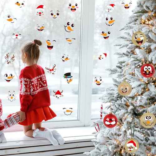 CCINEE 60pcs Christmas Stickers for Crafts, Santa Claus Snowman Reindeer Face Stickers Self Adhesive Glass Window Vinyl Decals for Holiday Wall Door Water Bottles Ornament