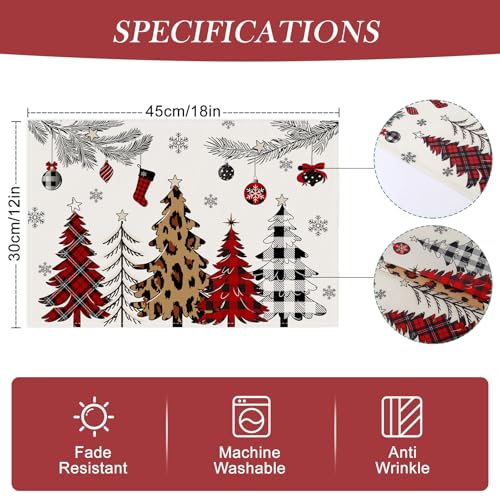 Bonhause Christmas Tree Placemats Set of 4 - Festive Holiday Table Mats, 12x18 Inches, Model Christmas Tree-3
